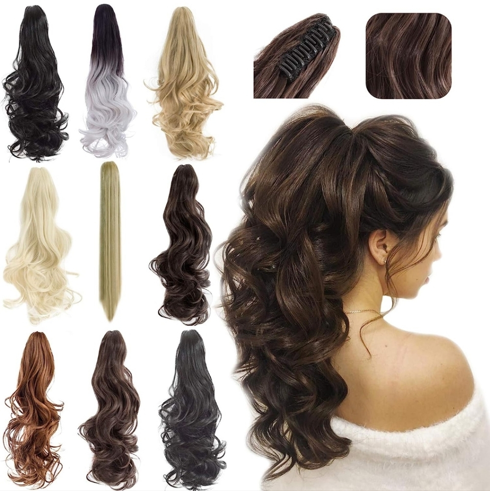 Ponytail Extension Claw 18" 20" Curly Wavy Straight Clip in Hairpiece